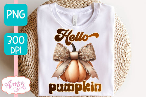 Hello Pumpkin sublimation PNG | Coquette bow PNG design Sublimation Amorclipart 