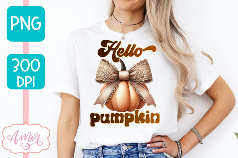 Hello Pumpkin sublimation PNG | Coquette bow PNG design Sublimation Amorclipart 