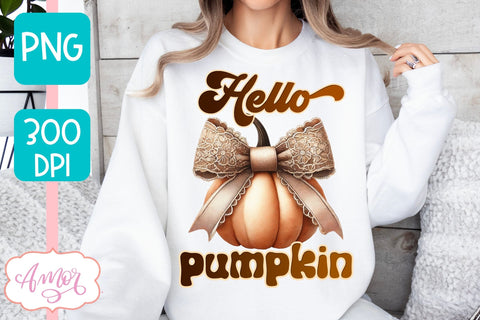 Hello Pumpkin sublimation PNG | Coquette bow PNG design Sublimation Amorclipart 