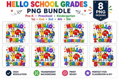 Hello School Grades PNG Bundle Back to School Digital Download SVG BillahCrafts 