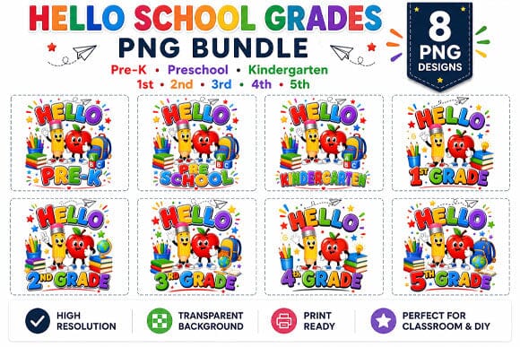 Hello School Grades PNG Bundle Back to School Digital Download SVG BillahCrafts 