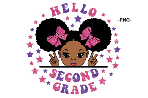 Hello Second Grade Girl SVG PNG EPS PDF Clipart Afro Puffs Peace Sign Back to School Sublimation Design for Teachers and Students SVG 1uniqueminute 