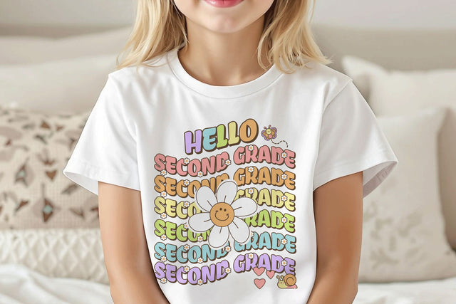 Hello Second Grade Sublimation Design – Cute Pastel Daisy Back to School PNG Sublimation BijouBay 