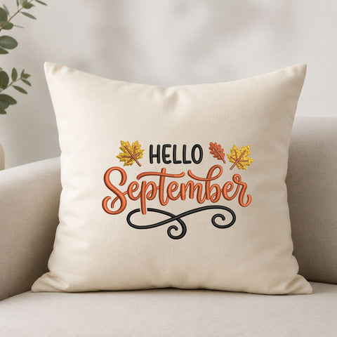 Hello September Machine Embroidery Design – Fall Leaves Autumn Embroidery File Embroidery/Applique DESIGNS PatternFeed8 