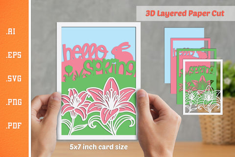 Hello Spring - 3D Layered Paper Cut SVG 2 SVG Slim Studio 