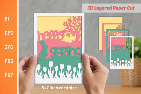 Hello Spring - 3D Layered Paper Cut SVG SVG Slim Studio 