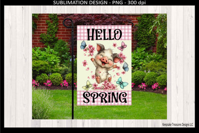 Hello Spring Dancing Pig Garden Flag PNG, 12x18 Sublimation Garden Flag Template, Instant Download Sublimation Keepsake Treasures Designs LLC. 