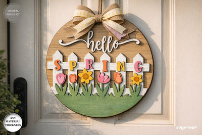 Hello Spring Door Sign Laser Cut SVG SvgOcean 