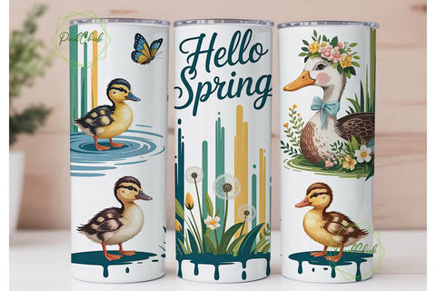 Hello Spring Ducks 20oz Tumbler Wrap Sublimation PixelChick 