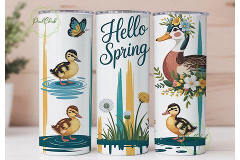 Hello Spring Ducks 20oz Tumbler Wrap Sublimation PixelChick 