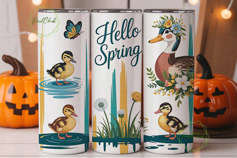 Hello Spring Ducks 20oz Tumbler Wrap Sublimation PixelChick 