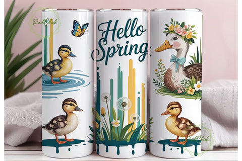 Hello Spring Ducks 20oz Tumbler Wrap Sublimation PixelChick 