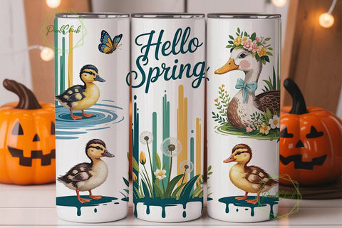 Hello Spring Ducks 20oz Tumbler Wrap Sublimation PixelChick 