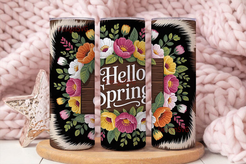 Hello Spring Floral 20oz Tumbler Wrap Sublimation DesignSVG 