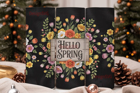 Hello Spring Floral 20oz Tumbler Wrap Sublimation DesignSVG 