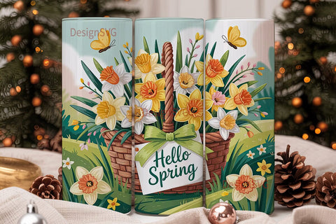 Hello Spring Floral 20oz Tumbler Wrap Sublimation DesignSVG 