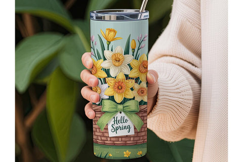 Hello Spring Floral 20oz Tumbler Wrap Sublimation DesignSVG 