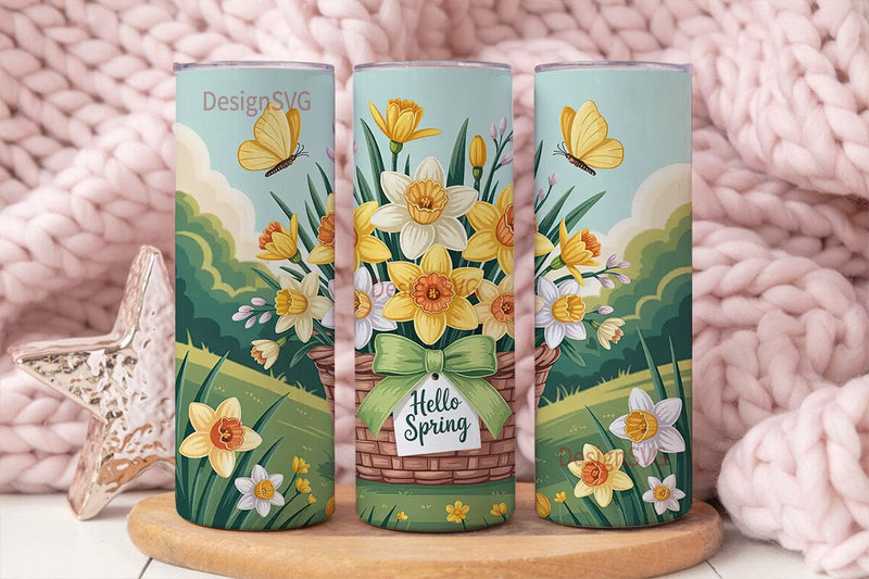 Hello Spring Floral 20oz Tumbler Wrap Sublimation DesignSVG 