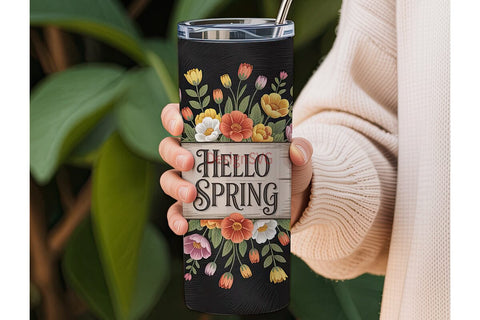 Hello Spring Floral 20oz Tumbler Wrap Sublimation DesignSVG 