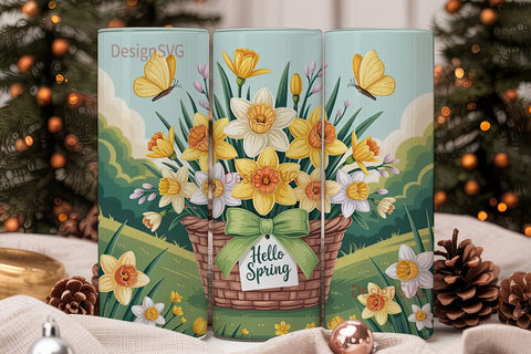 Hello Spring Floral 20oz Tumbler Wrap Sublimation DesignSVG 
