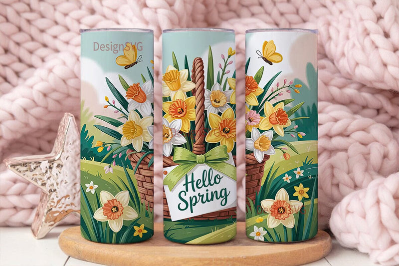 Hello Spring Floral 20oz Tumbler Wrap Sublimation DesignSVG 
