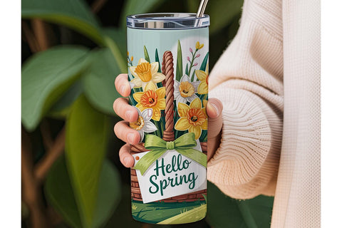 Hello Spring Floral 20oz Tumbler Wrap Sublimation DesignSVG 