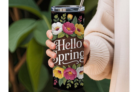 Hello Spring Floral 20oz Tumbler Wrap Sublimation DesignSVG 