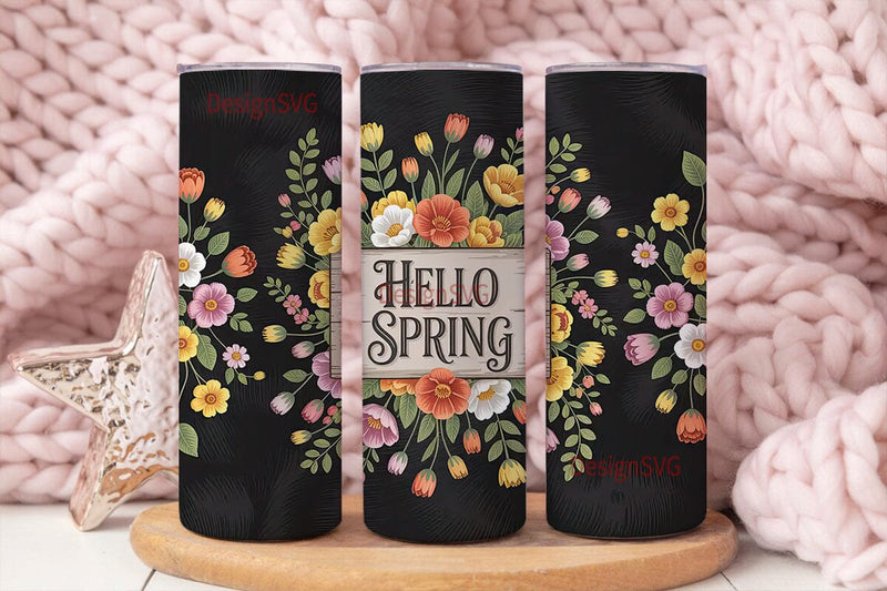 Hello Spring Floral 20oz Tumbler Wrap Sublimation DesignSVG 