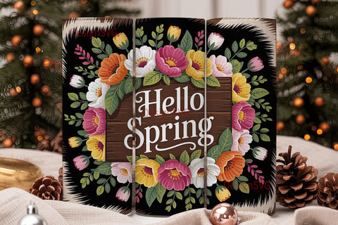 Hello Spring Floral 20oz Tumbler Wrap Sublimation DesignSVG 