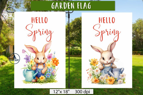 Hello spring garden flag | Spring bunny illustration Sublimation Olga Boat Design 