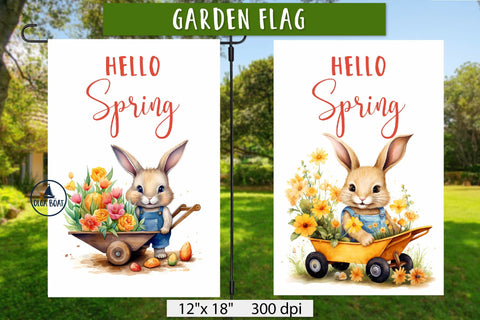 Hello spring garden flag | Spring bunny illustration Sublimation Olga Boat Design 