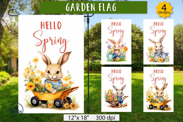 Hello spring garden flag | Spring bunny illustration Sublimation Olga Boat Design 