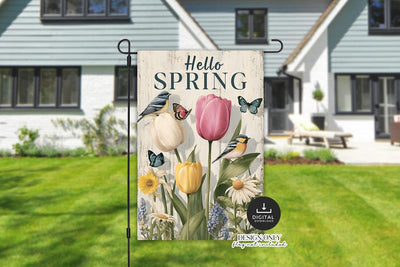 Hello Spring Garden Flag Sublimation PNG Sublimation BijouBay 
