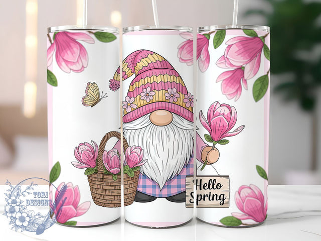 Hello Spring Gnome 20oz Tumbler, Cute Gift, Sublimation Wrap, Cartoon Mug, 20oz Tumbler Design, Spring Gnome Art, Seasonal Theme Sublimation ToriDesigns 