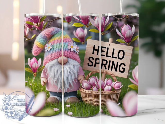 Hello Spring Gnome 20oz Tumbler, Cute Gift, Sublimation Wrap, Cartoon Mug, 20oz Tumbler Design, Spring Gnome Art, Seasonal Theme Sublimation ToriDesigns 
