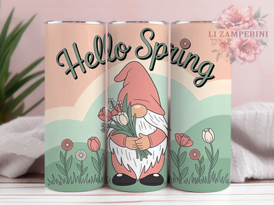 Hello Spring Gnome 20oz Tumbler, Hello Spring Quote, 20oz Tumbler Sublimation, Cute Gnome PNG Wrap, Seasonal Cup Design, Springtime Sublimation Wrap, Digital Gnome Sublimation Sublimation Li Zamperini 