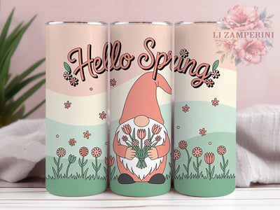 Hello Spring Gnome 20oz Tumbler, Hello Spring Quote, 20oz Tumbler Sublimation, Cute Gnome PNG Wrap, Seasonal Cup Design, Springtime Sublimation Wrap, Digital Gnome Sublimation Sublimation Li Zamperini 