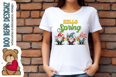 Hello Spring Gnome Clipart Sublimation Boo Bear Designz 