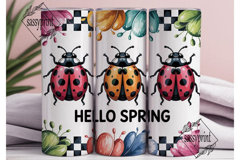 Hello Spring Ladybug 20oz Tumbler Wrap Sublimation sassyprint 