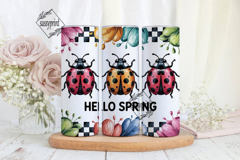 Hello Spring Ladybug 20oz Tumbler Wrap Sublimation sassyprint 