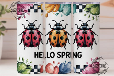 Hello Spring Ladybug 20oz Tumbler Wrap Sublimation sassyprint 