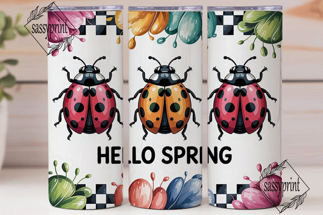 Hello Spring Ladybug 20oz Tumbler Wrap Sublimation sassyprint 
