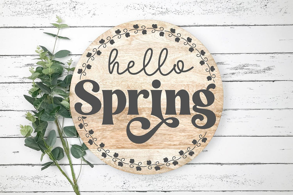 Hello Spring Round Sign SVG | Spring Cut File - So Fontsy