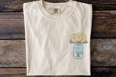 Hello Spring SVG, Cute Farmhouse Decor SVG File for Cricut, Sunflower Jar PNG for Sublimation, Shirts, Mugs, Cute Spring Cottagecore Design SVG Designing Digitals 
