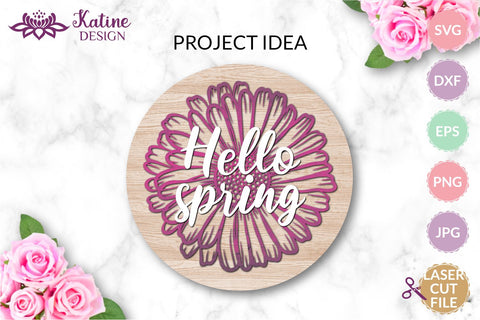 Hello Spring SVG, Round Sign Laser Cut Files, Laser Cut Designs, Glowforge SVG, Flower Laser Cut, Floral SVG, CNC Files, Glowforge Files, Lasercut Files, Laser Cutting, Laser Cut Vector, File for Laser Cutting, SVG Cut Files, Dxf Files, Dxf Files SVG KatineDesign 