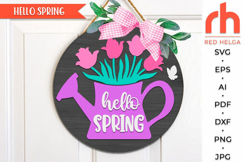 Hello Spring SVG, Tulips Sign Cut File, Door Hanger DXF SVG RedHelgaArt 
