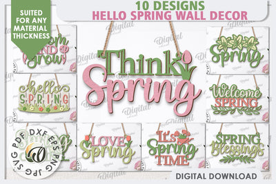 Hello Spring Wall Decor Laser Cut Bundle. Welcome Spring SVG SVG Evgenyia Guschina 