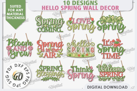 Hello Spring Wall Decor Laser Cut Bundle. Welcome Spring SVG SVG Evgenyia Guschina 