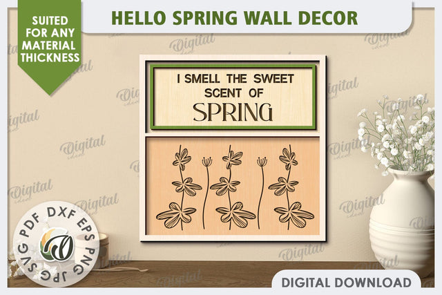 Hello Spring Wall Decor Laser Cut. Welcome Spring SVG SVG Evgenyia Guschina 
