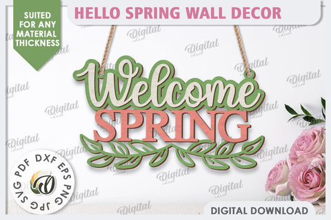 Hello Spring Wall Decor Laser Cut. Welcome Spring SVG SVG Evgenyia Guschina 
